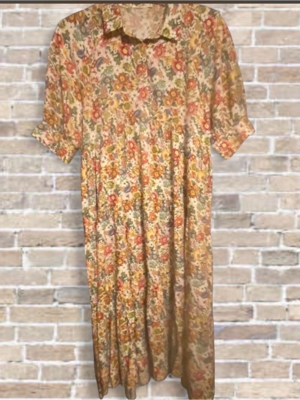 NATURAL LIFE Rebecca Cream Floral Midi Dress with Coral and Green Accents